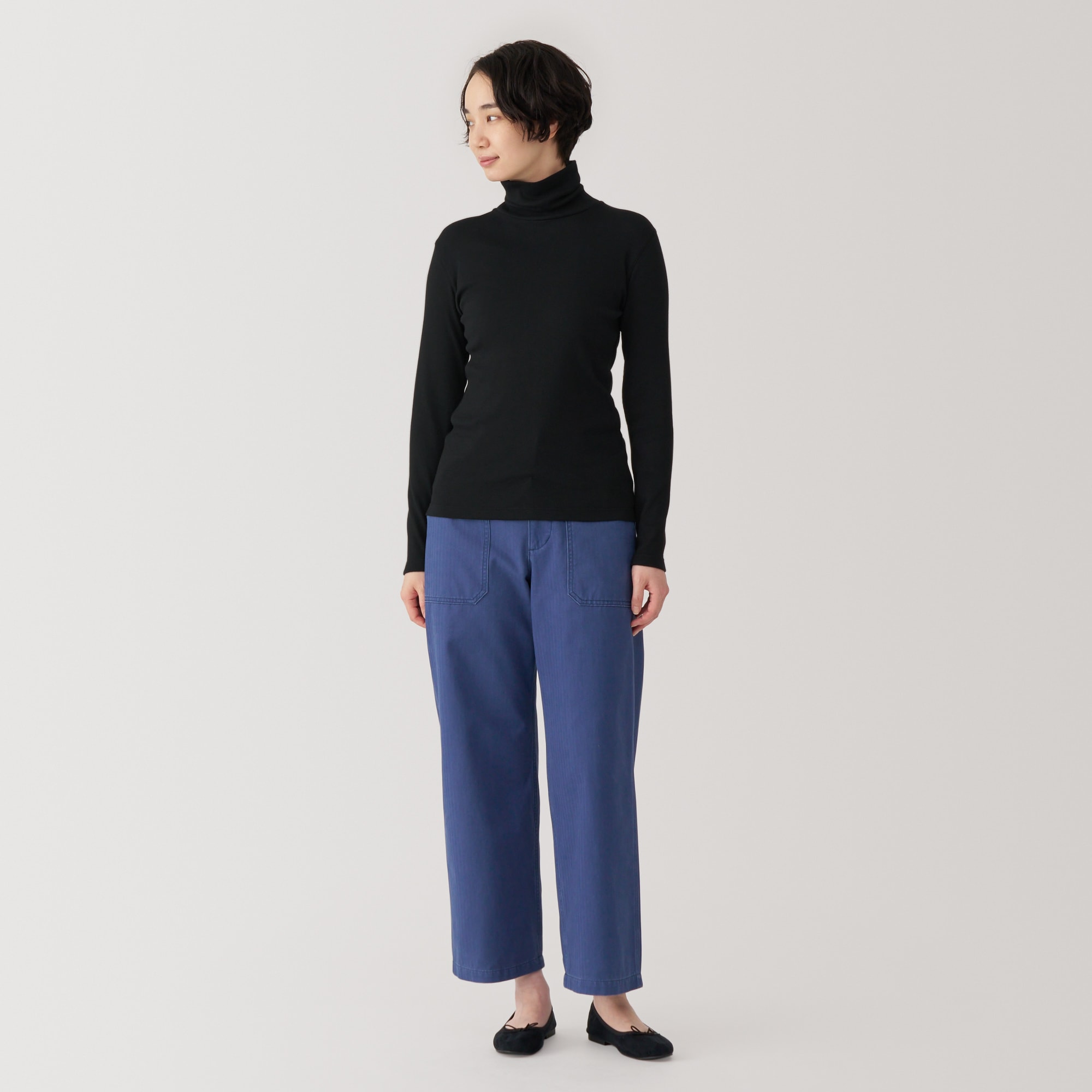 婦人 大豆繊維を使ったリブ編みタートルネック長袖Tシャツ | 無印良品