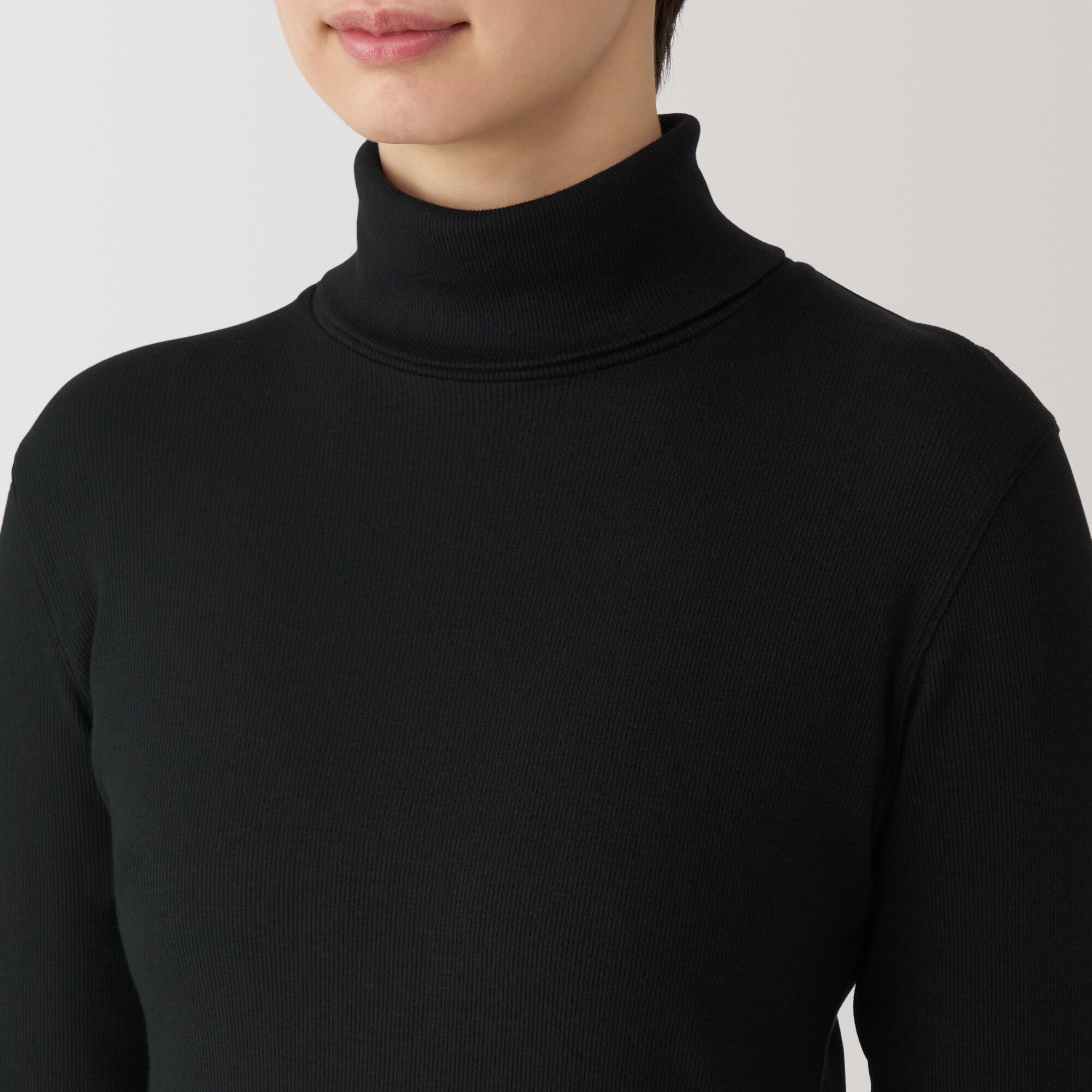 婦人 大豆繊維を使ったリブ編みタートルネック長袖Tシャツ | 無印良品