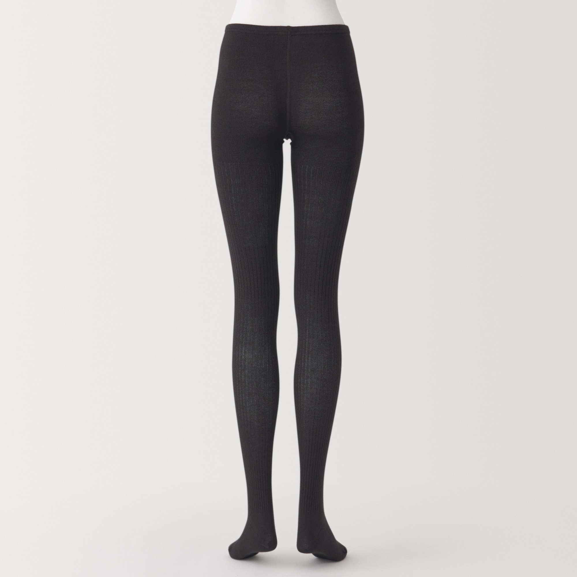 婦人　足なり直角　かかとに合う　リブ編みタイツ