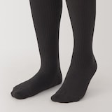 婦人　足なり直角　かかとに合う　リブ編みタイツ