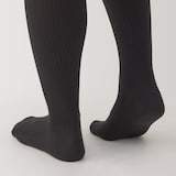 婦人　足なり直角　かかとに合う　リブ編みタイツ