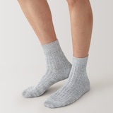 紳士　足なり直角　リブ編み　厚手ショート丈靴下