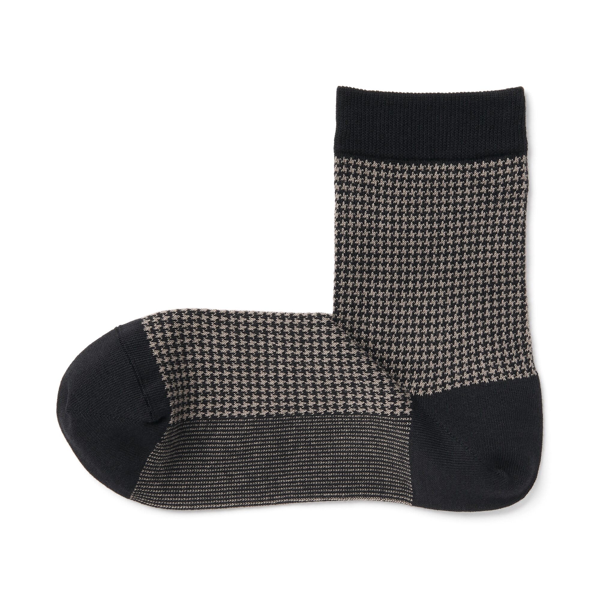 婦人　足なり直角　履き口やわらか　千鳥柄ショート丈靴下（口ゴムなし）