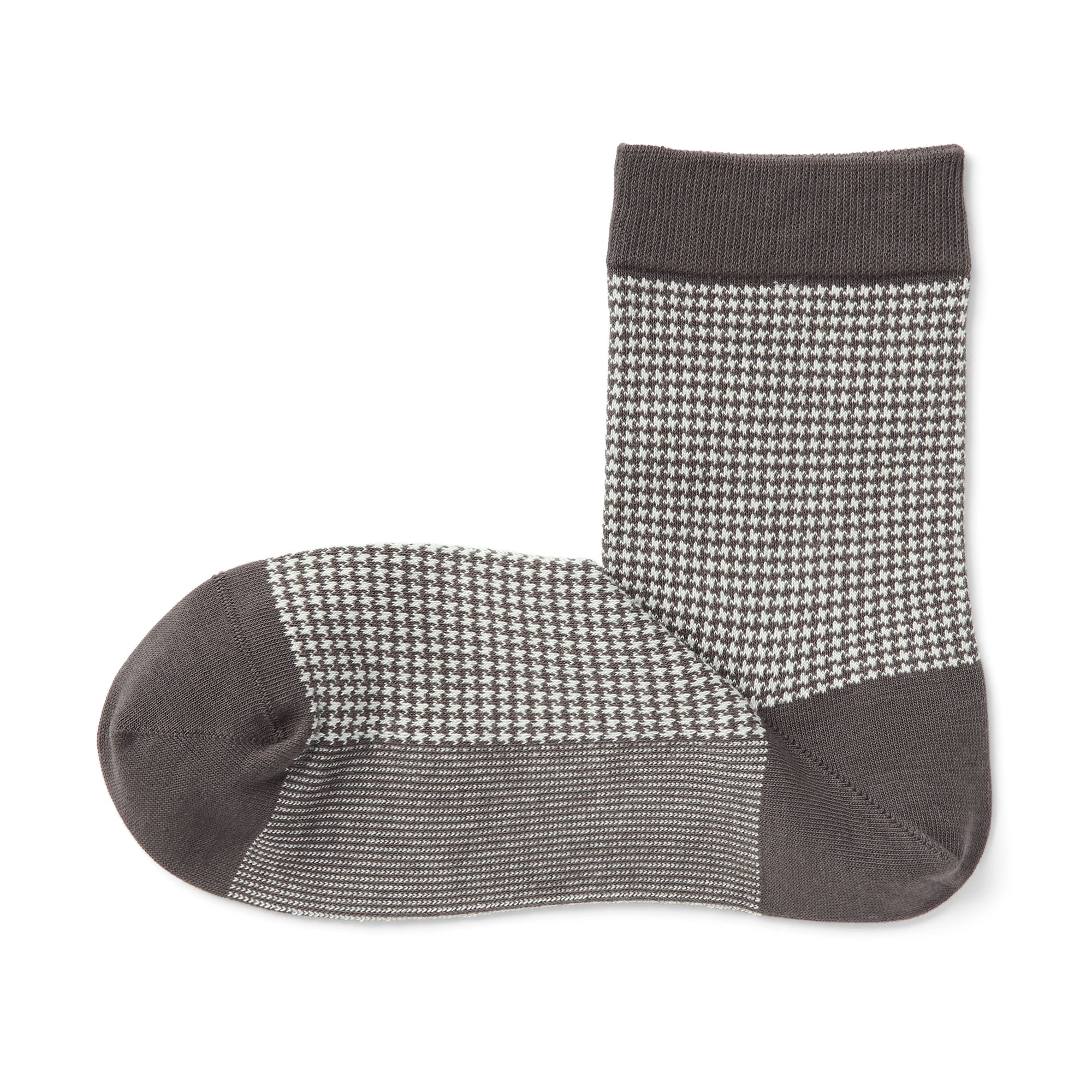 婦人　足なり直角　履き口やわらか　千鳥柄ショート丈靴下（口ゴムなし）