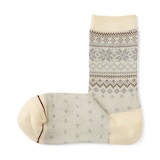 婦人　足なり直角　履き口やわらか　あったか綿　柄靴下（ウール入り）