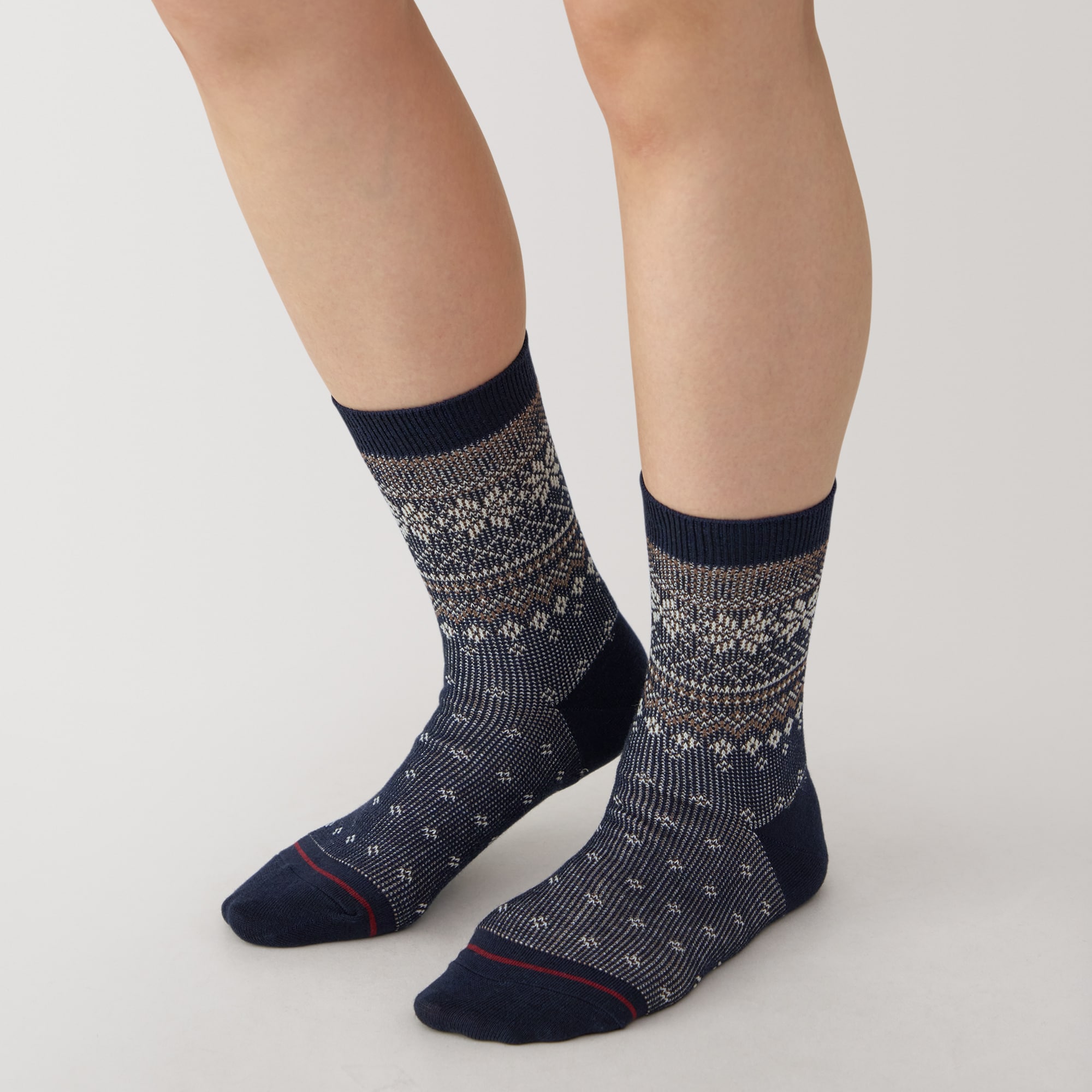 婦人　足なり直角　履き口やわらか　あったか綿　柄靴下（ウール入り）