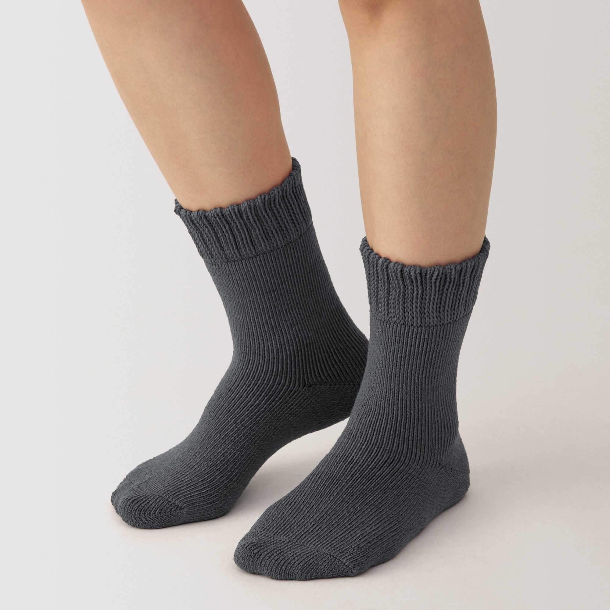 婦人　足なり直角　パイル編み　厚手ルームソックス