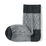 婦人　足なり直角　ウール混　柄編み　ルームソックス