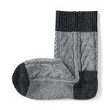 婦人　足なり直角　ウール混　柄編み　ルームソックス