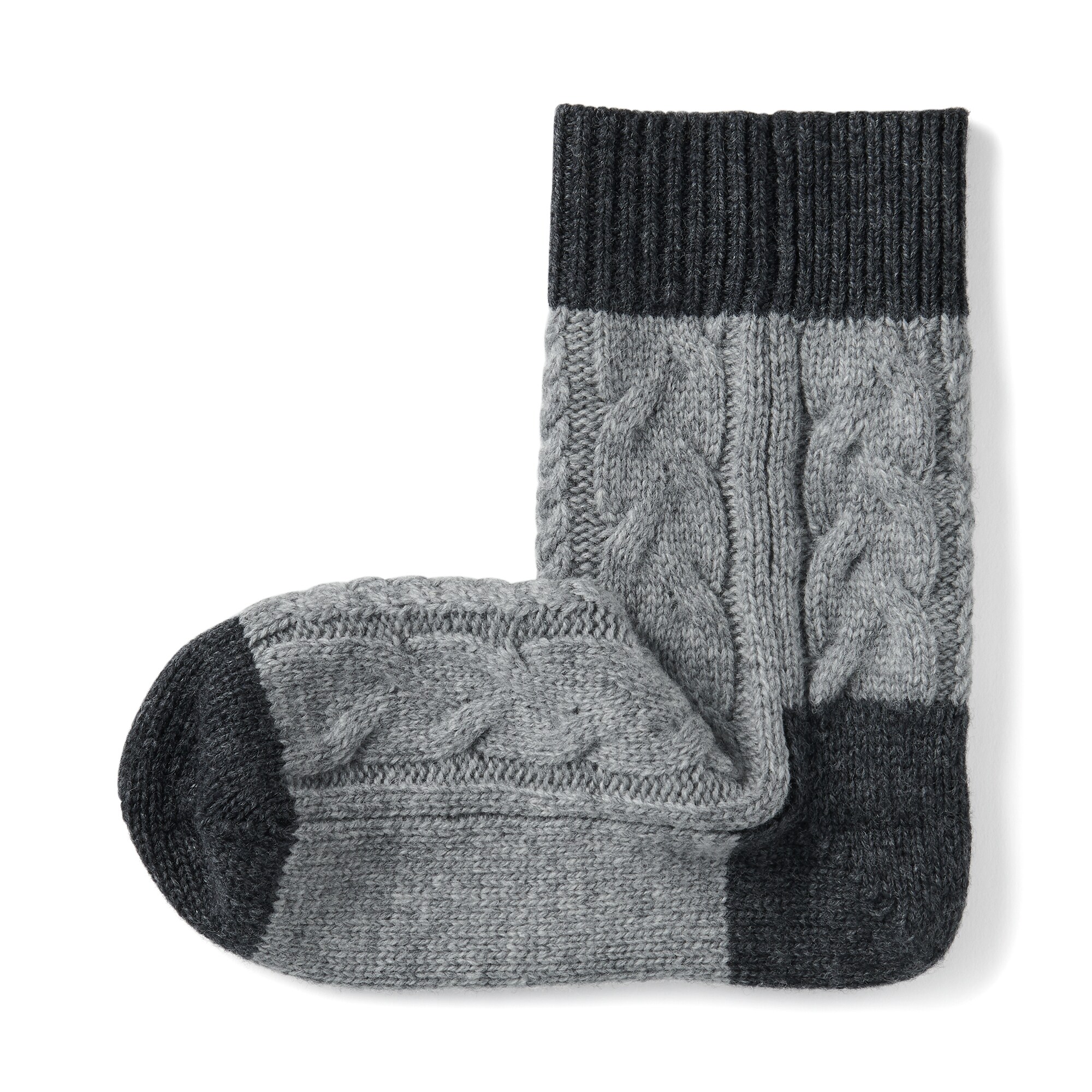 婦人　足なり直角　ウール混　柄編み　ルームソックス