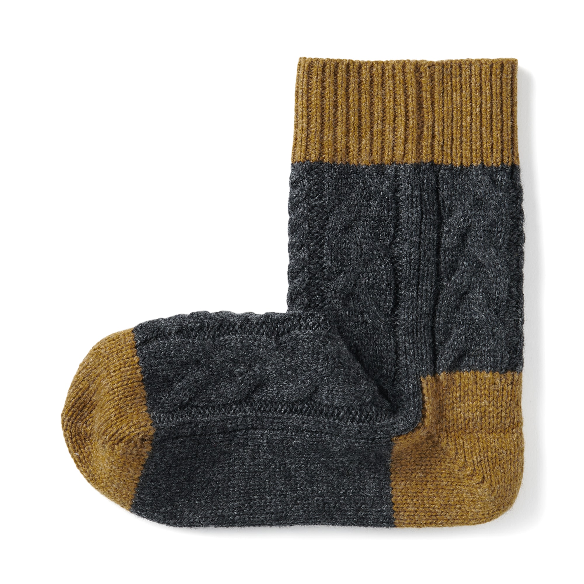 婦人　足なり直角　ウール混　柄編み　ルームソックス