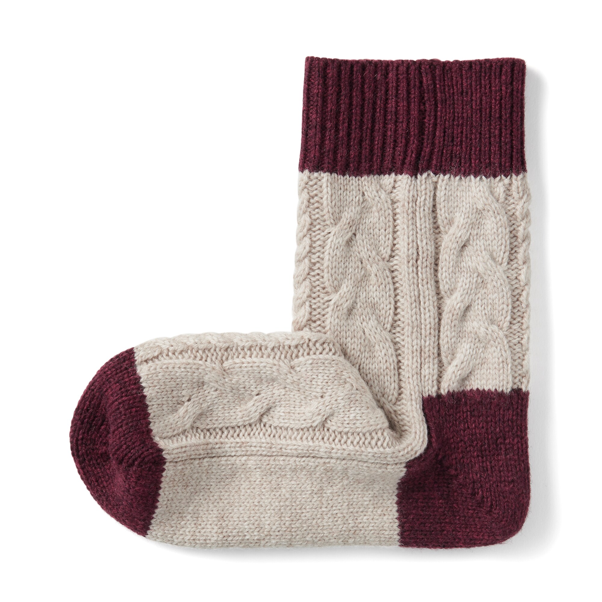 婦人　足なり直角　ウール混　柄編み　ルームソックス