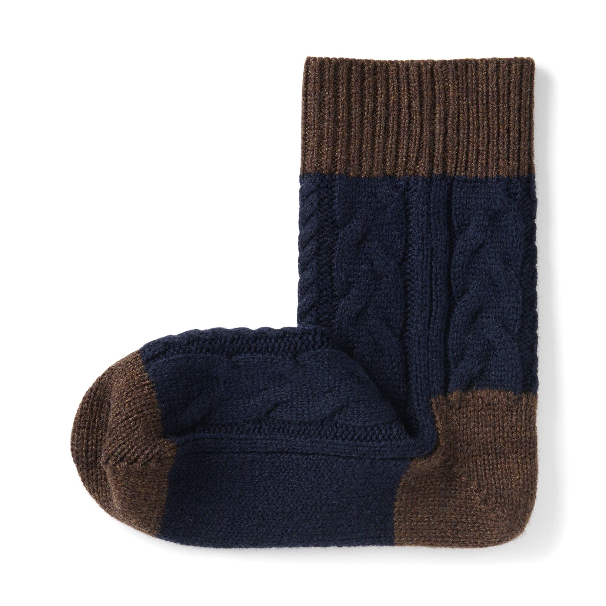 婦人　足なり直角　ウール混　柄編み　ルームソックス