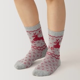 婦人　足なり直角　履き口やわらか　ウール混トナカイ柄　靴下