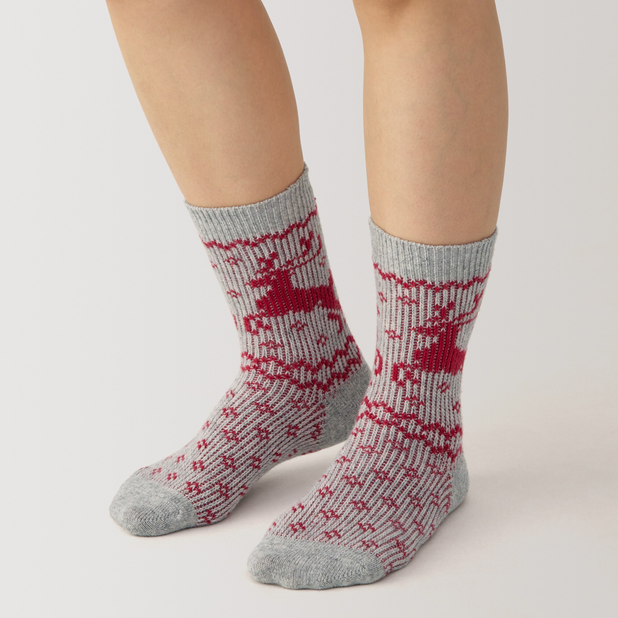 婦人　足なり直角　履き口やわらか　ウール混トナカイ柄　靴下