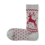 婦人　足なり直角　履き口やわらか　ウール混トナカイ柄　靴下