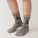 婦人　足なり直角　履き口やわらか　ウール混トナカイ柄　靴下