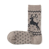 婦人　足なり直角　履き口やわらか　ウール混トナカイ柄　靴下