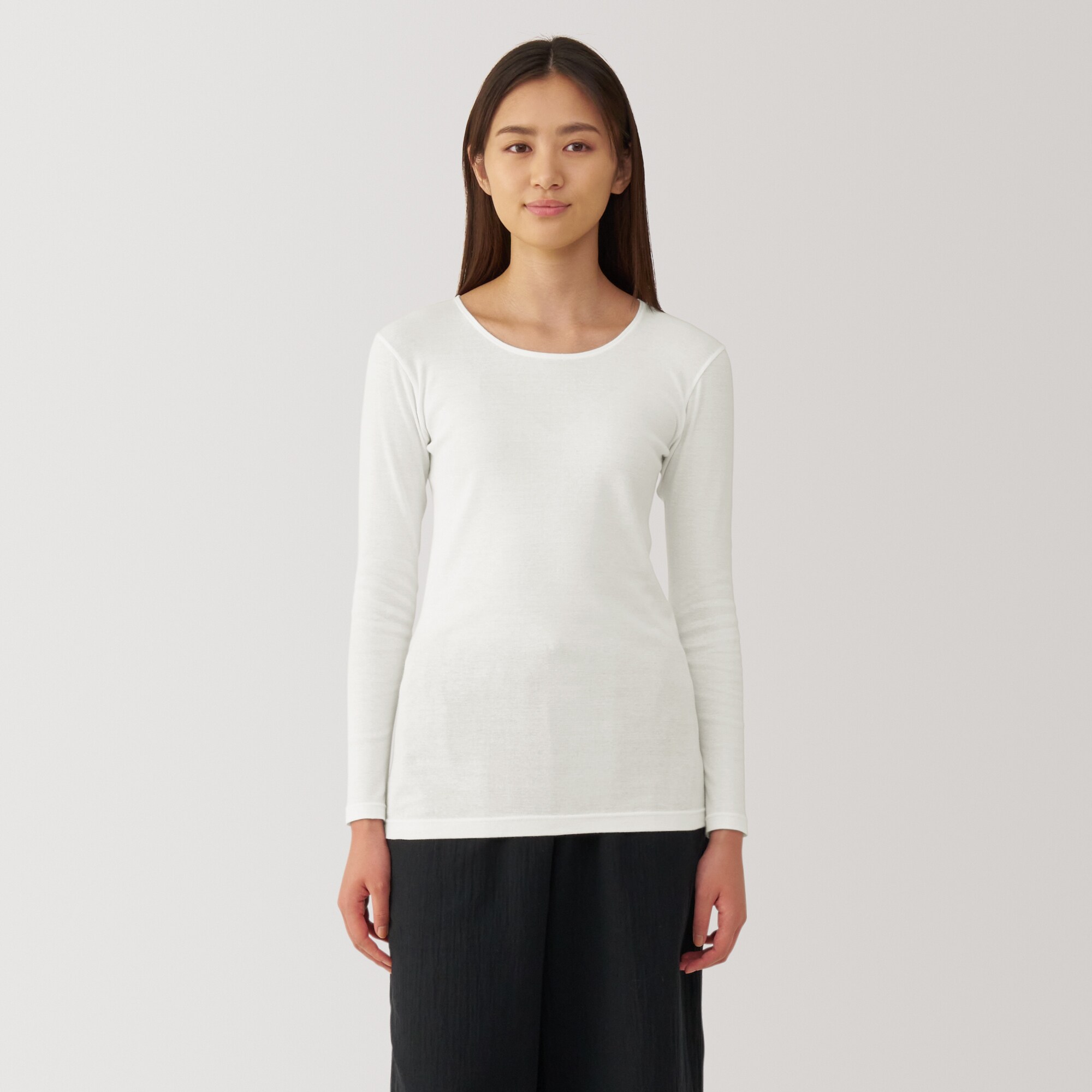 婦人　あったか綿　クルーネック長袖Ｔシャツ