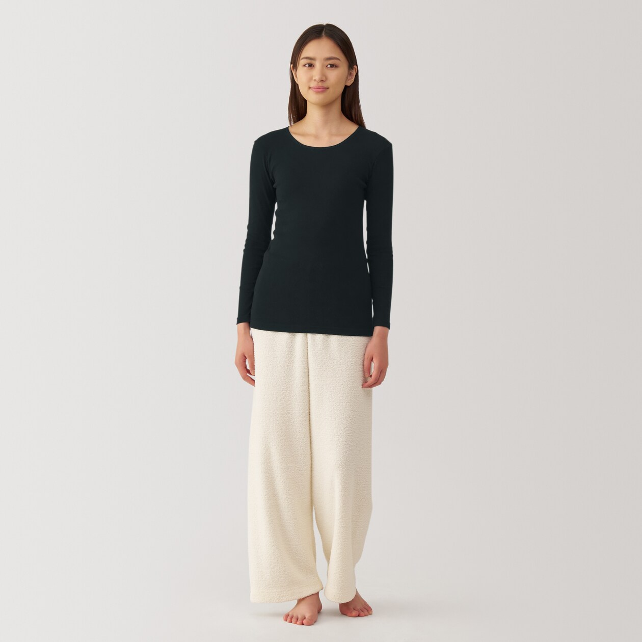 婦人　あったか綿　クルーネック長袖Ｔシャツ