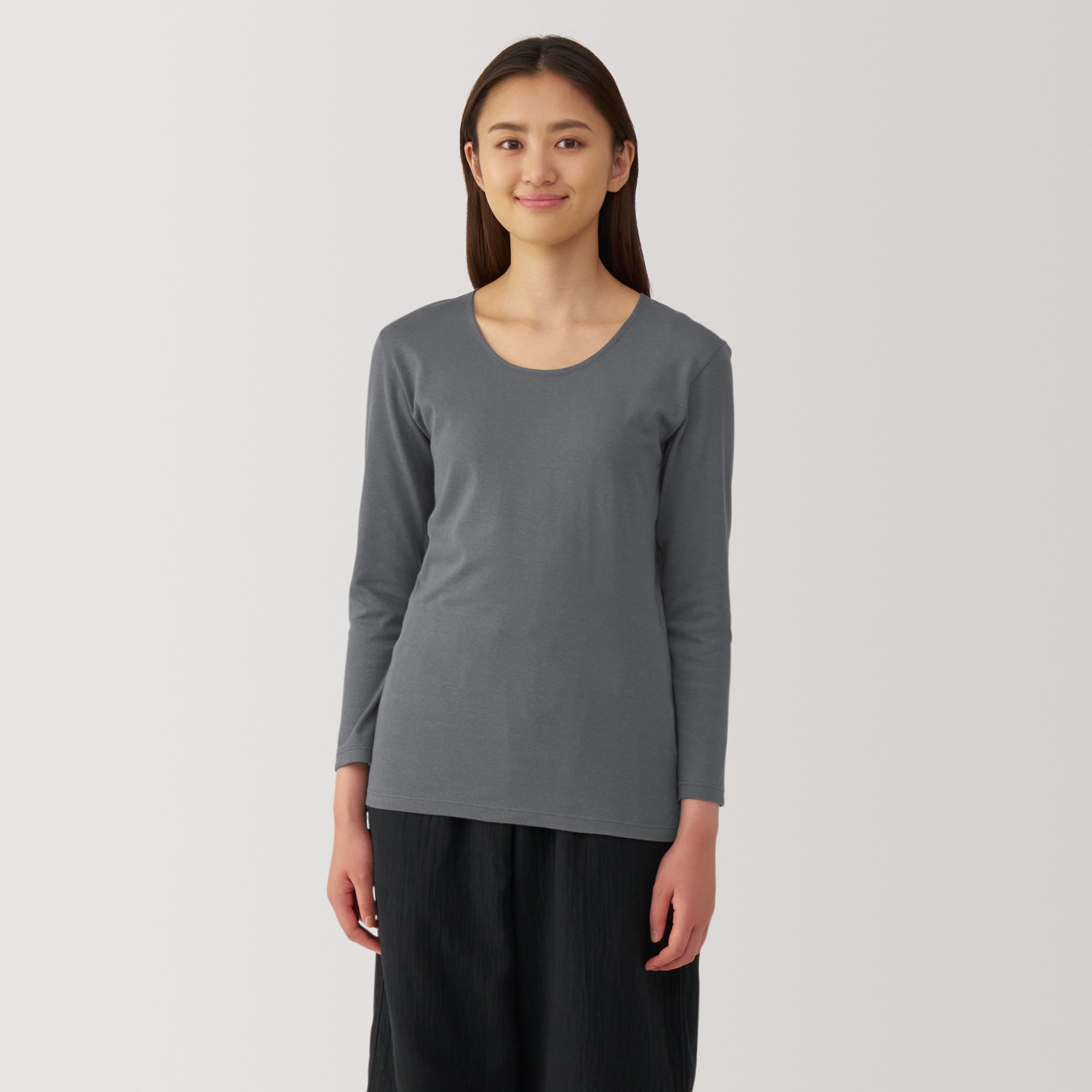 婦人　あったか綿　厚手　Ｕネック八分袖Ｔシャツ