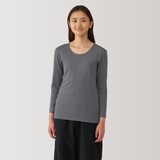 婦人　あったか綿　厚手　Ｕネック八分袖Ｔシャツ