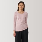 婦人　あったか綿　厚手　Ｕネック八分袖Ｔシャツ