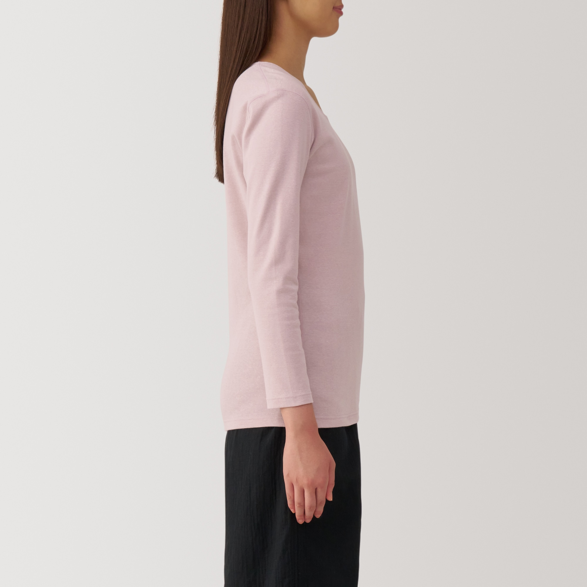 婦人　あったか綿　厚手　Ｕネック八分袖Ｔシャツ