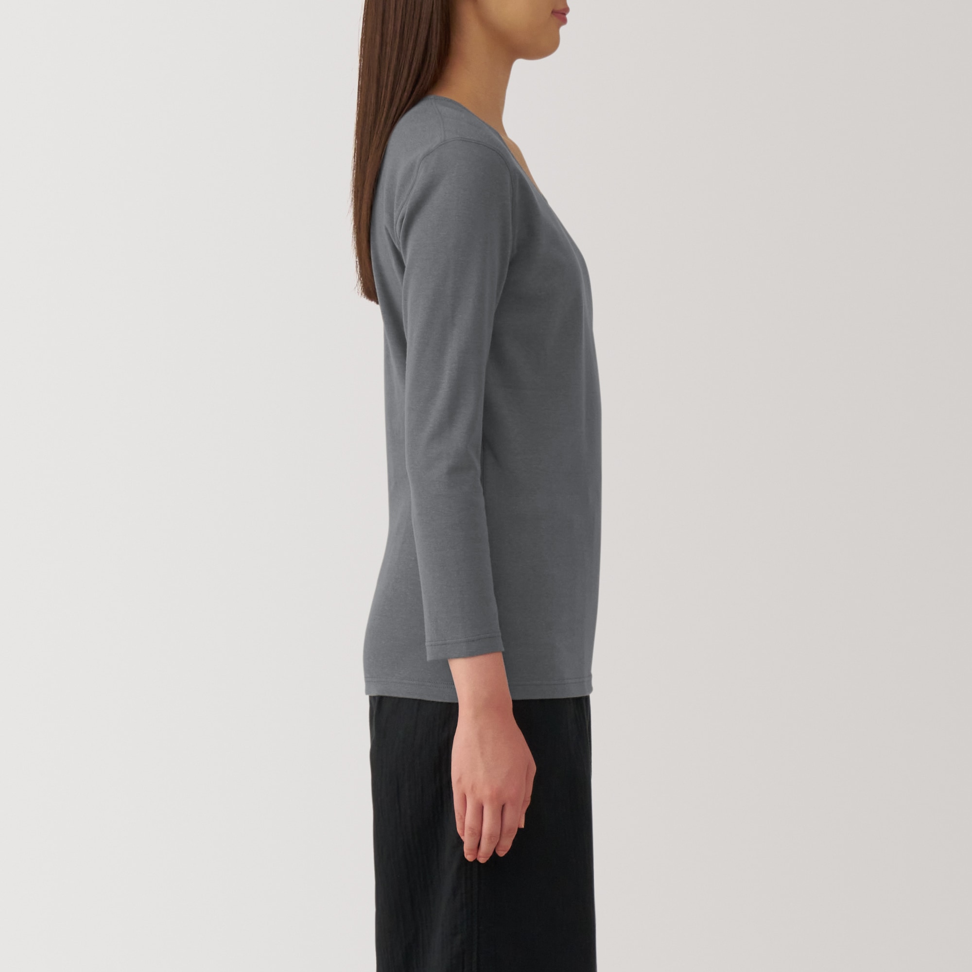 婦人　あったか綿　厚手　Ｕネック八分袖Ｔシャツ