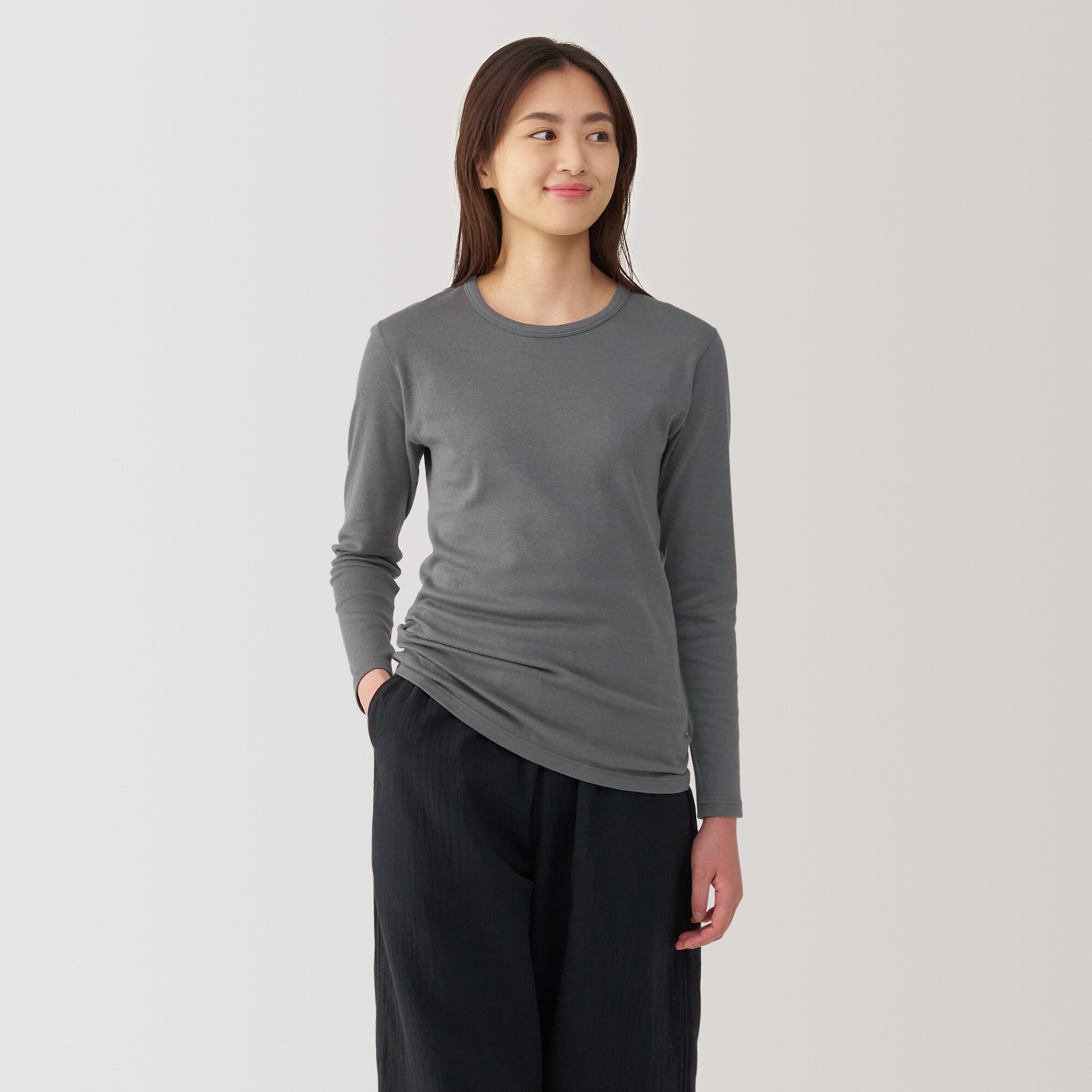 婦人　あったか綿　厚手　クルーネック長袖Ｔシャツ