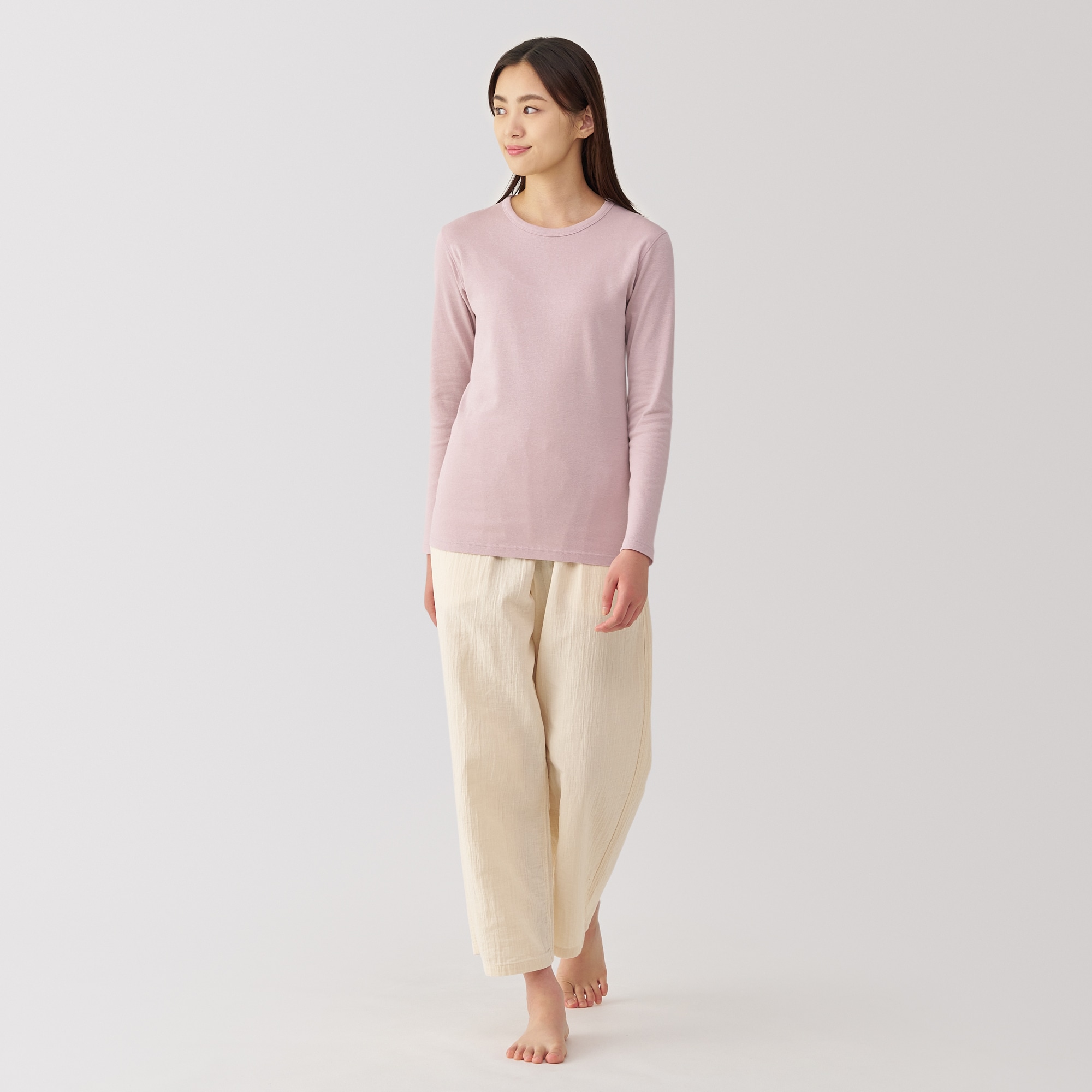 婦人　あったか綿　厚手　クルーネック長袖Ｔシャツ