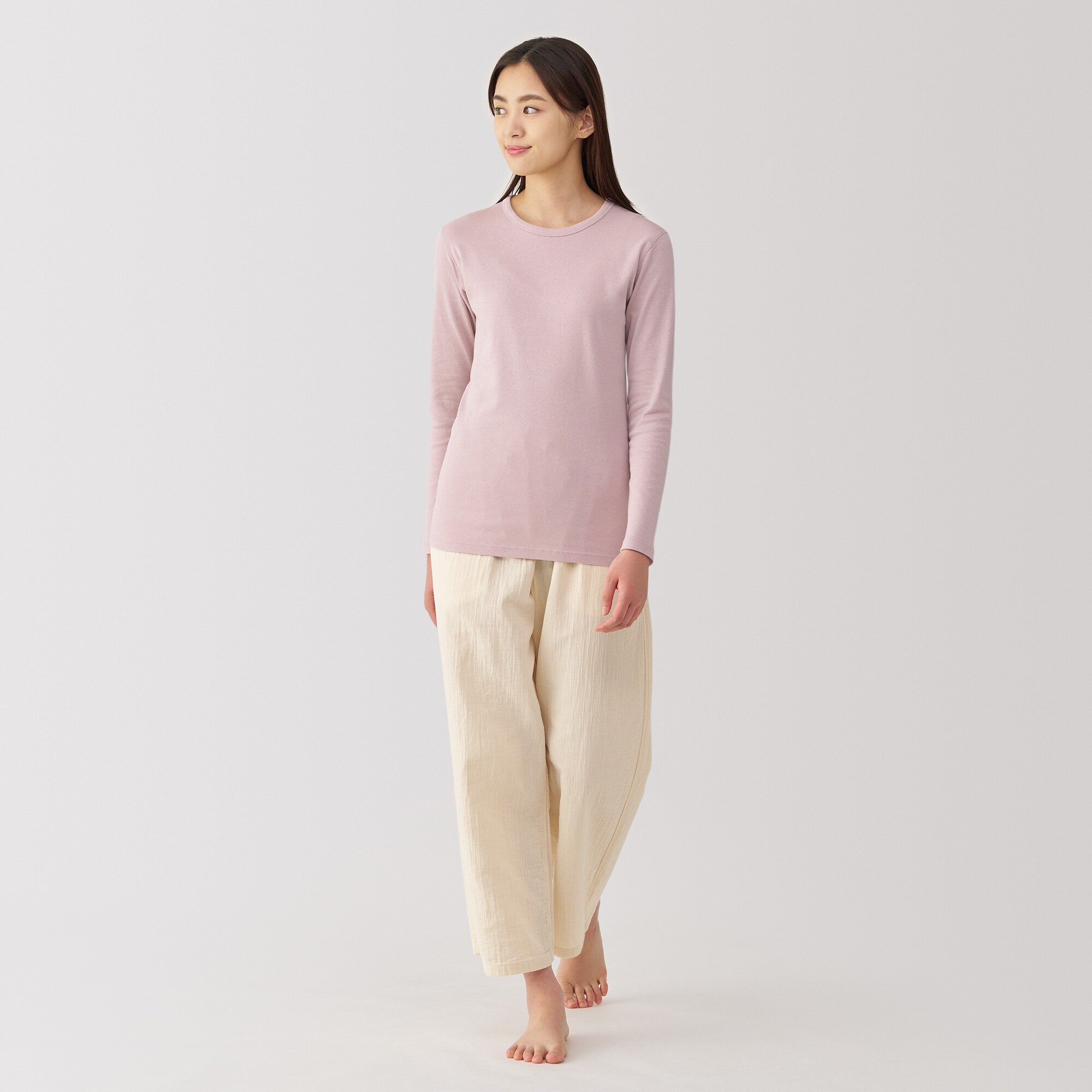 婦人　あったか綿　厚手　クルーネック長袖Ｔシャツ