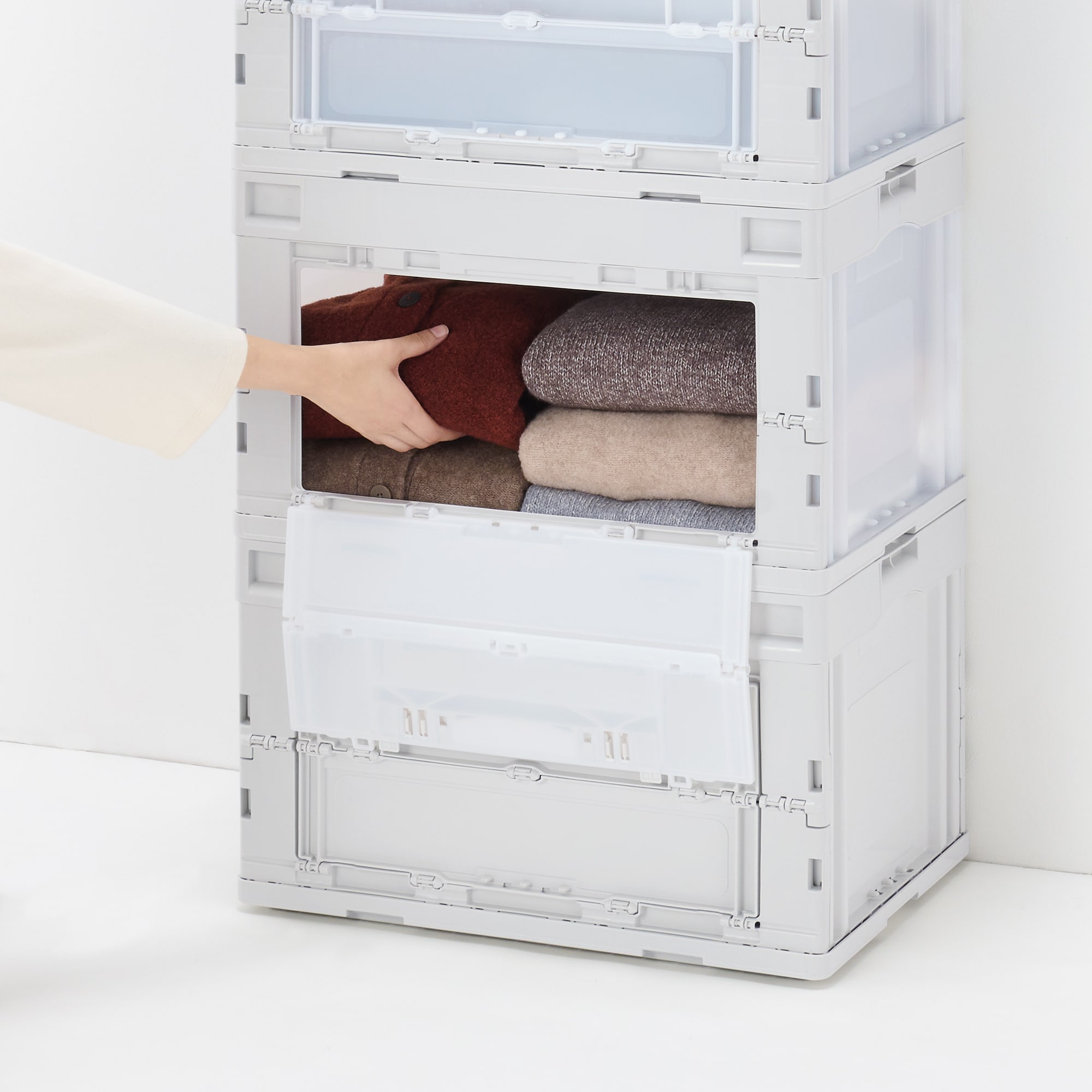 再生ポリプロピレン入り　折りたたみコンテナ　窓付　５０Ｌ　ホワイトグレー