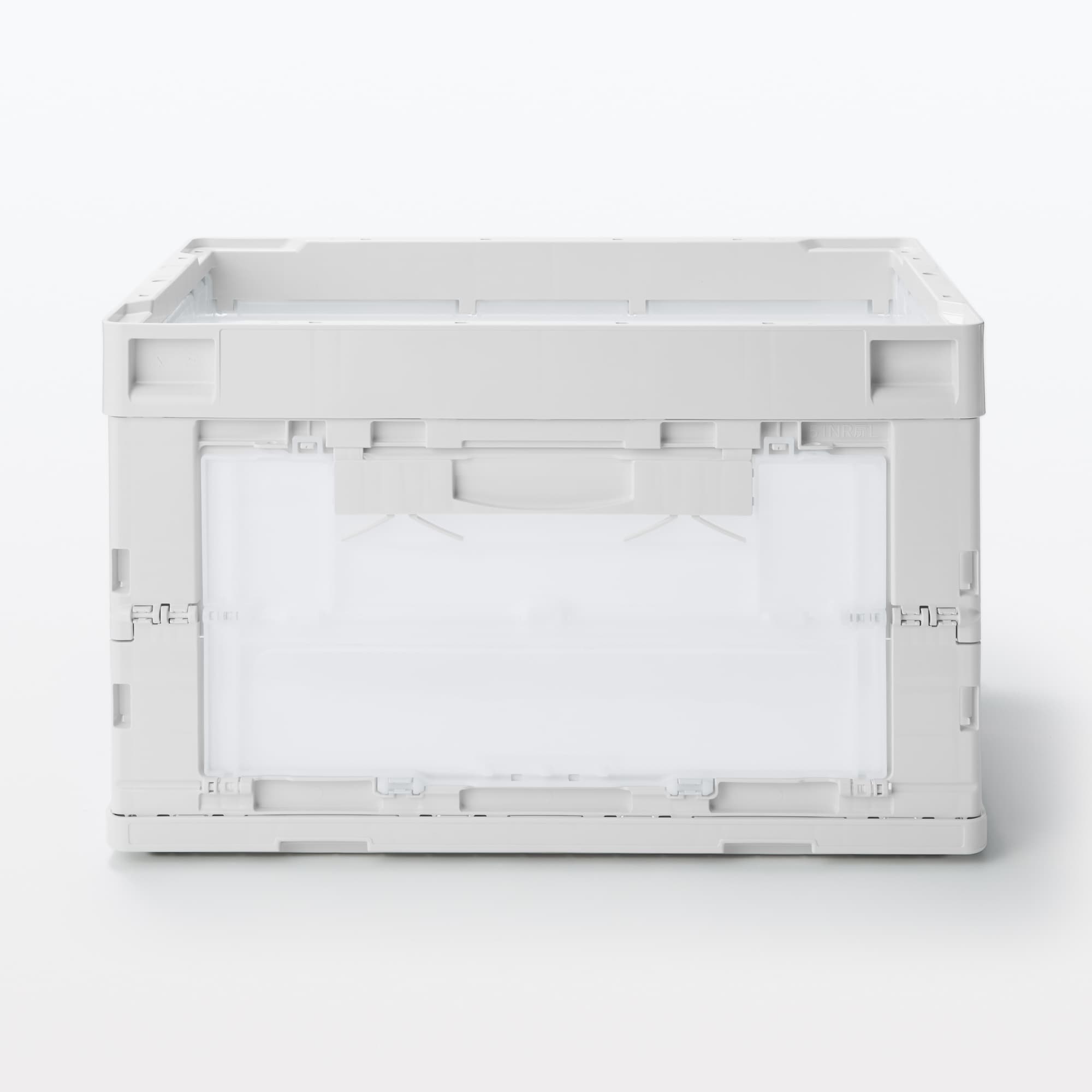 再生ポリプロピレン入り　折りたたみコンテナ　窓付　５０Ｌ　ホワイトグレー／半透明