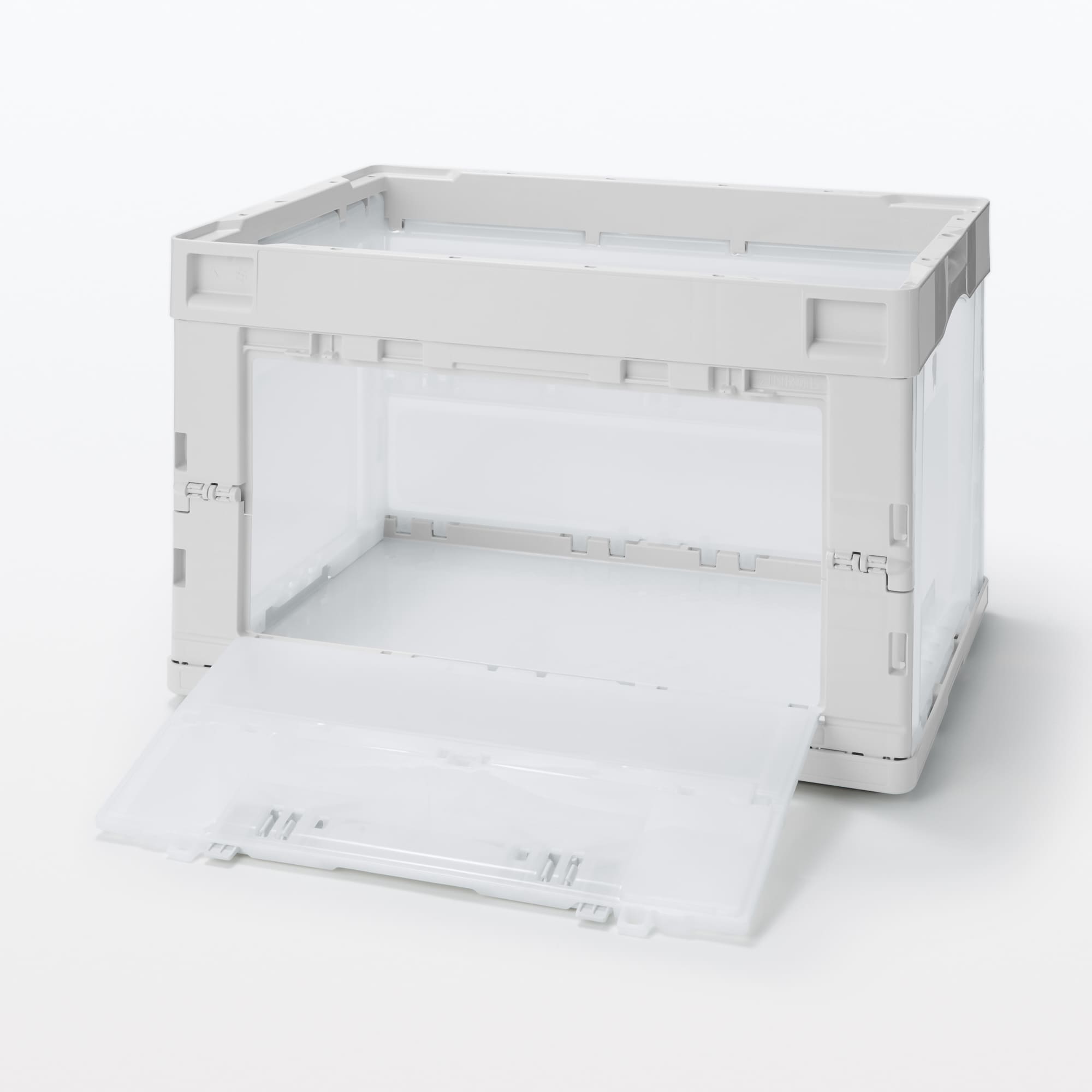 再生ポリプロピレン入り　折りたたみコンテナ　窓付　５０Ｌ　ホワイトグレー／半透明