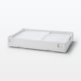 再生ポリプロピレン入り　折りたたみコンテナ　窓付　５０Ｌ　ホワイトグレー／半透明