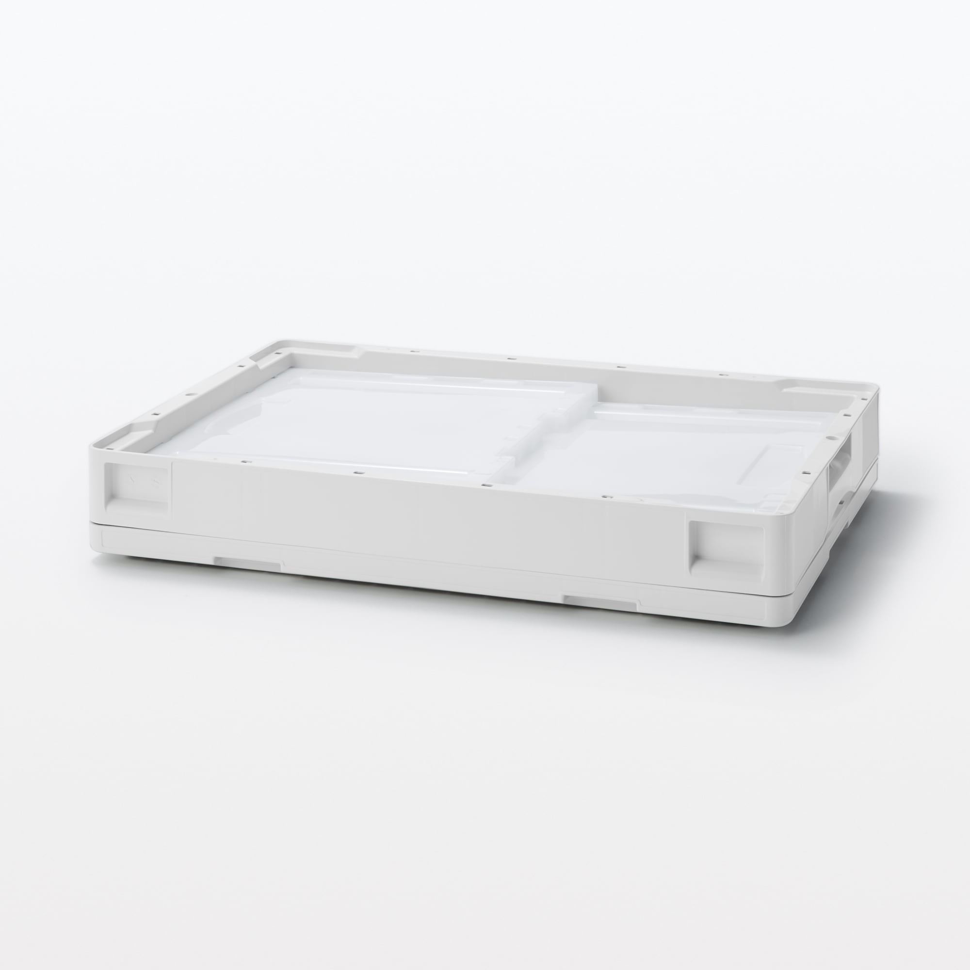 再生ポリプロピレン入り　折りたたみコンテナ　窓付　５０Ｌ　ホワイトグレー／半透明