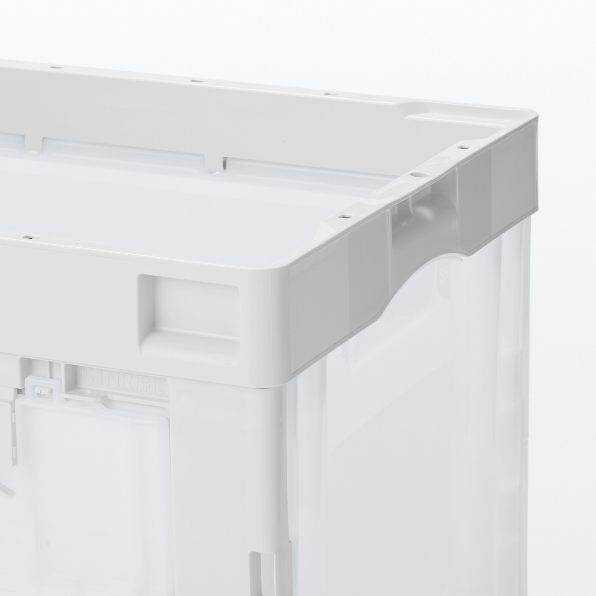 再生ポリプロピレン入り　折りたたみコンテナ　窓付　５０Ｌ　ホワイトグレー／半透明