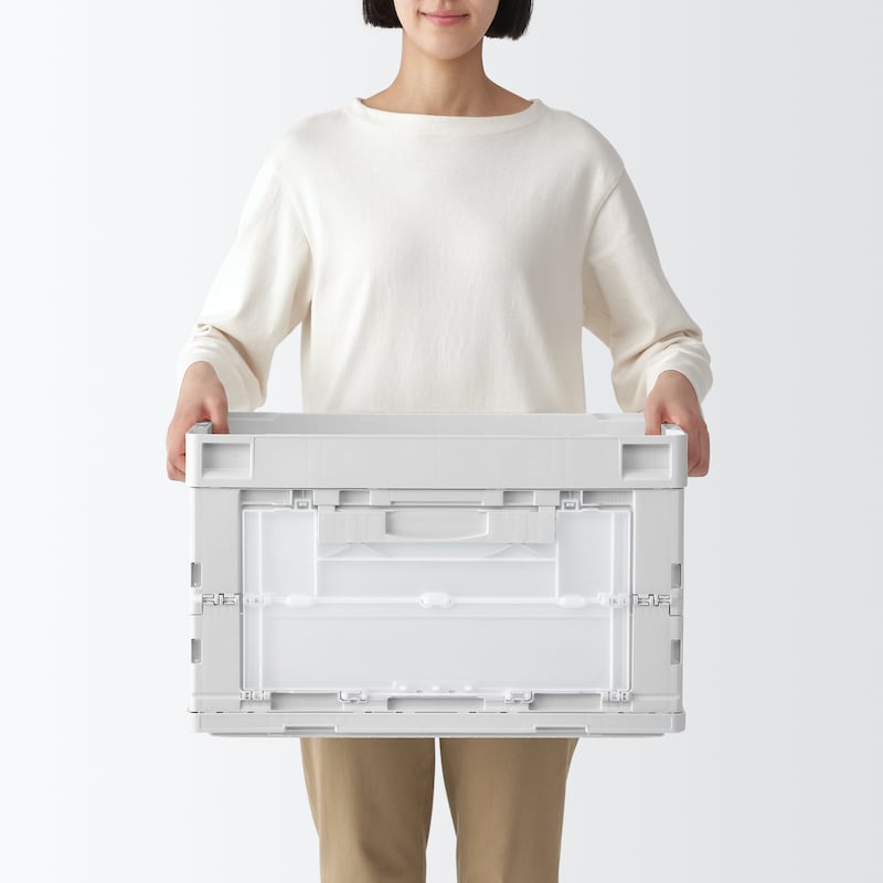 再生ポリプロピレン入り　折りたたみコンテナ　窓付　５０Ｌ　ホワイトグレー／半透明