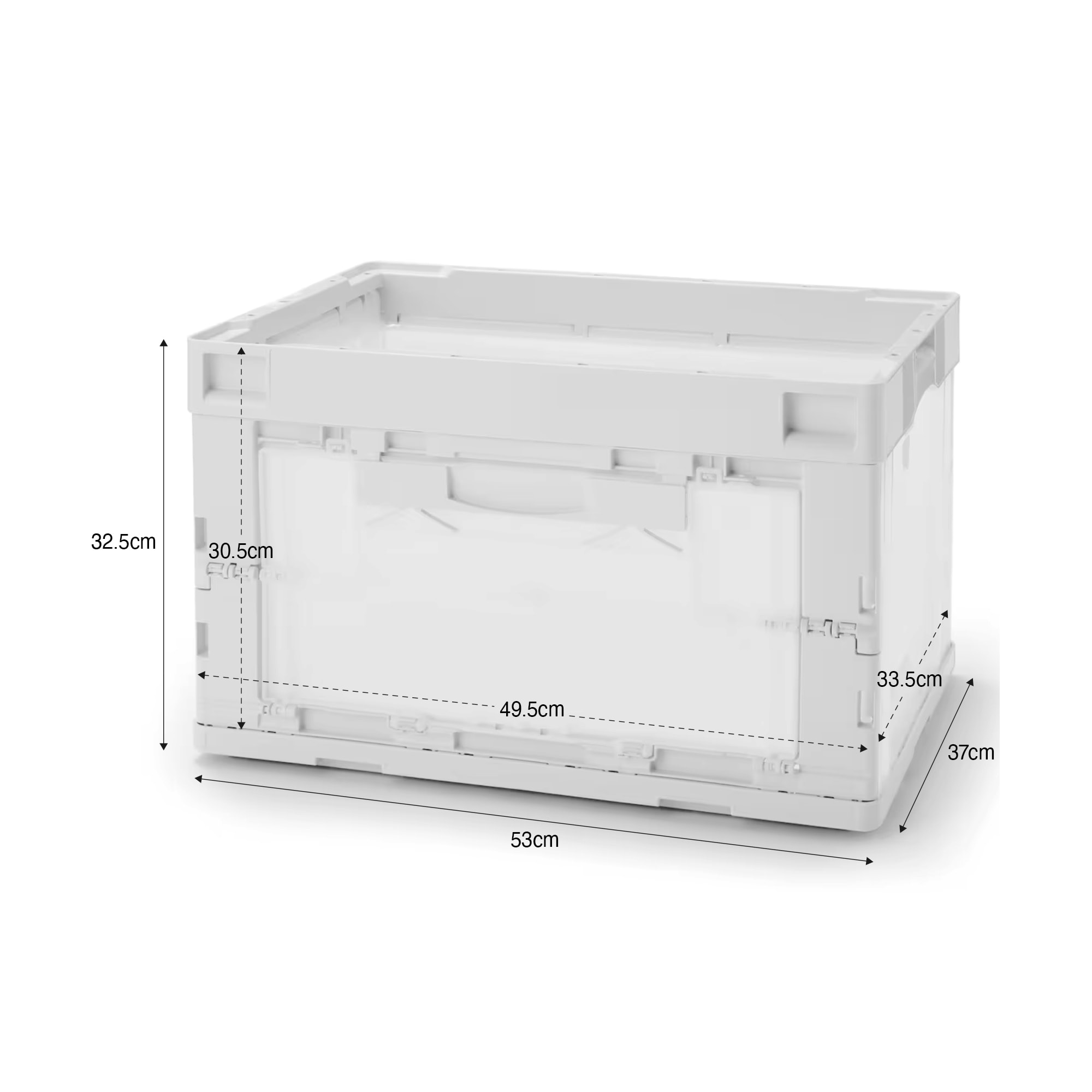 再生ポリプロピレン入り　折りたたみコンテナ　窓付　５０Ｌ　ホワイトグレー／半透明