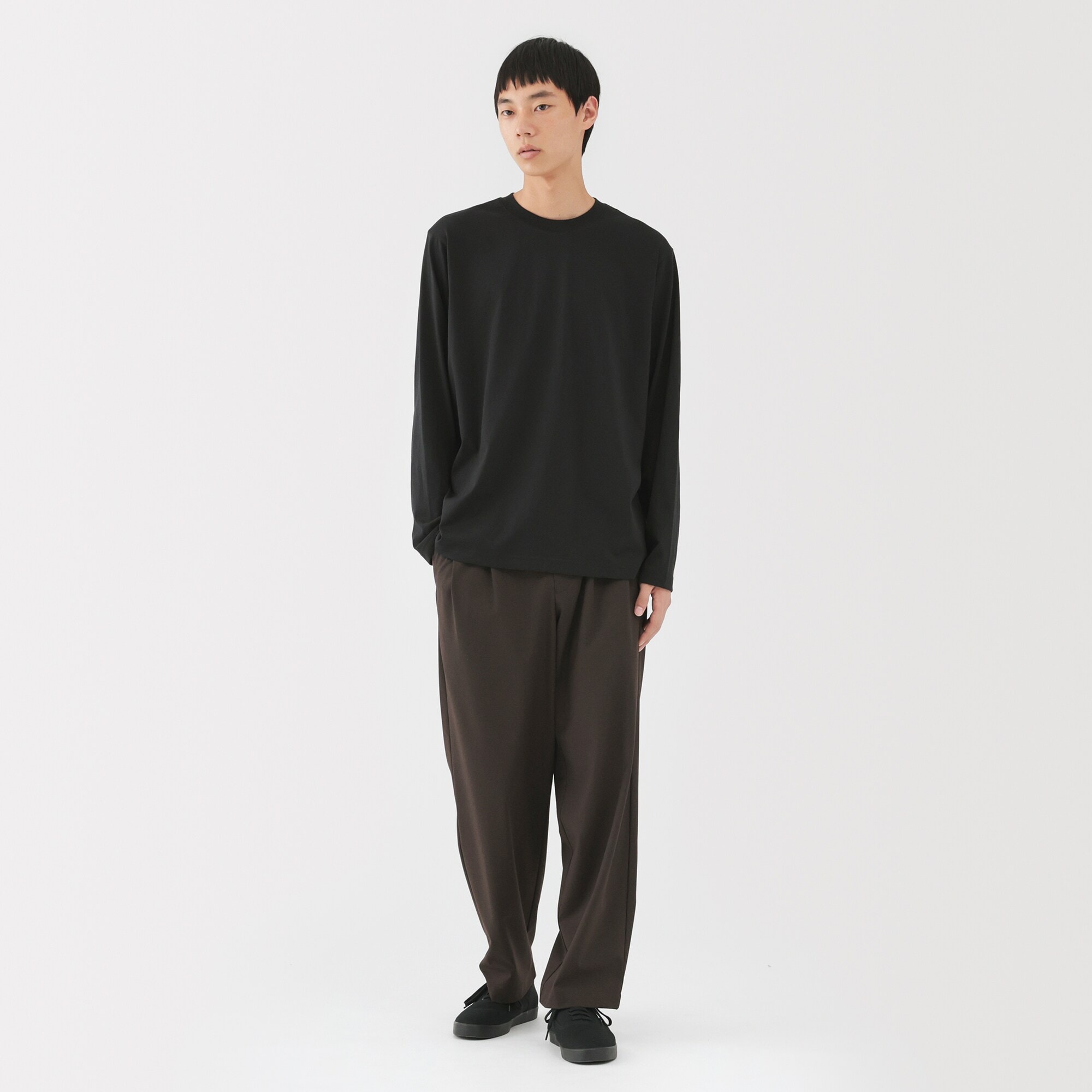 紳士　天竺編みクルーネック長袖Ｔシャツ