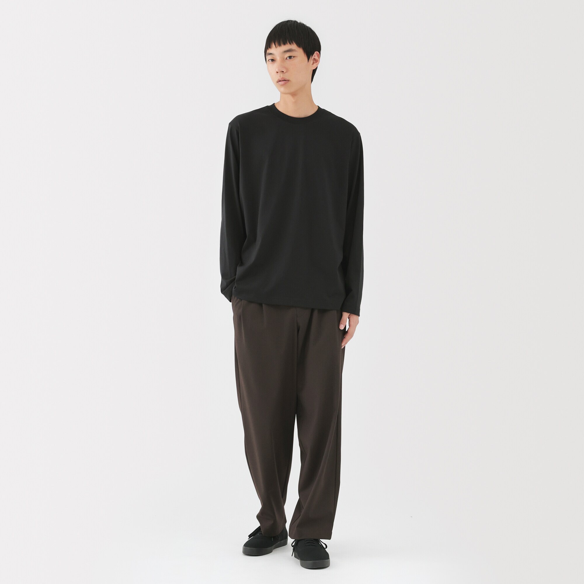 紳士　天竺編みクルーネック長袖Ｔシャツ