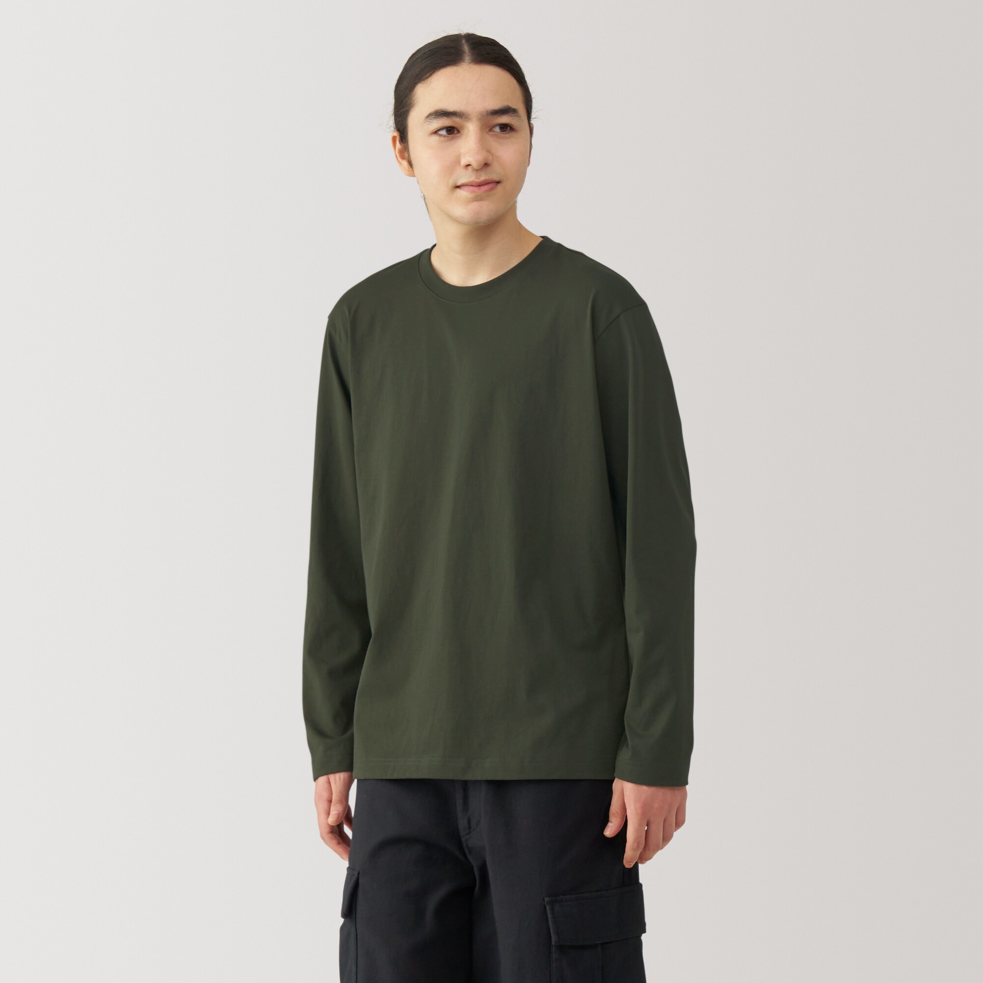 紳士　天竺編みクルーネック長袖Ｔシャツ