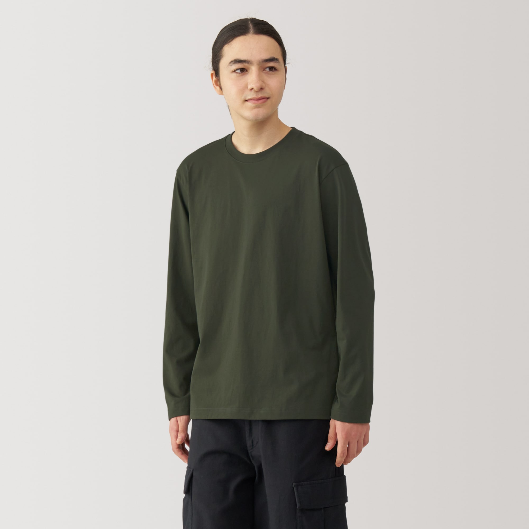 紳士　天竺編みクルーネック長袖Ｔシャツ