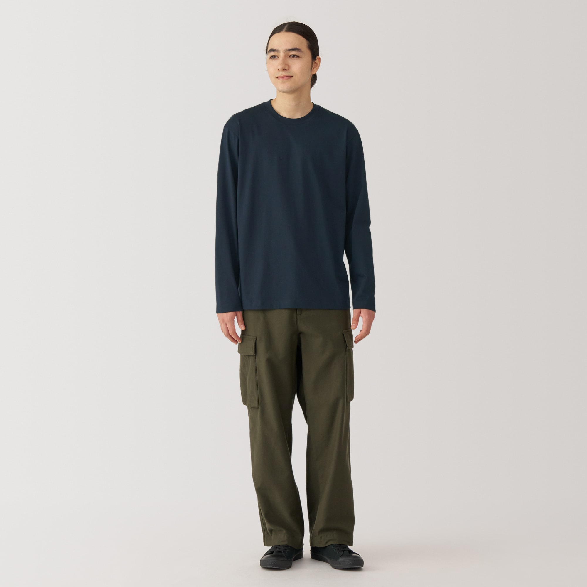 紳士　天竺編みクルーネック長袖Ｔシャツ