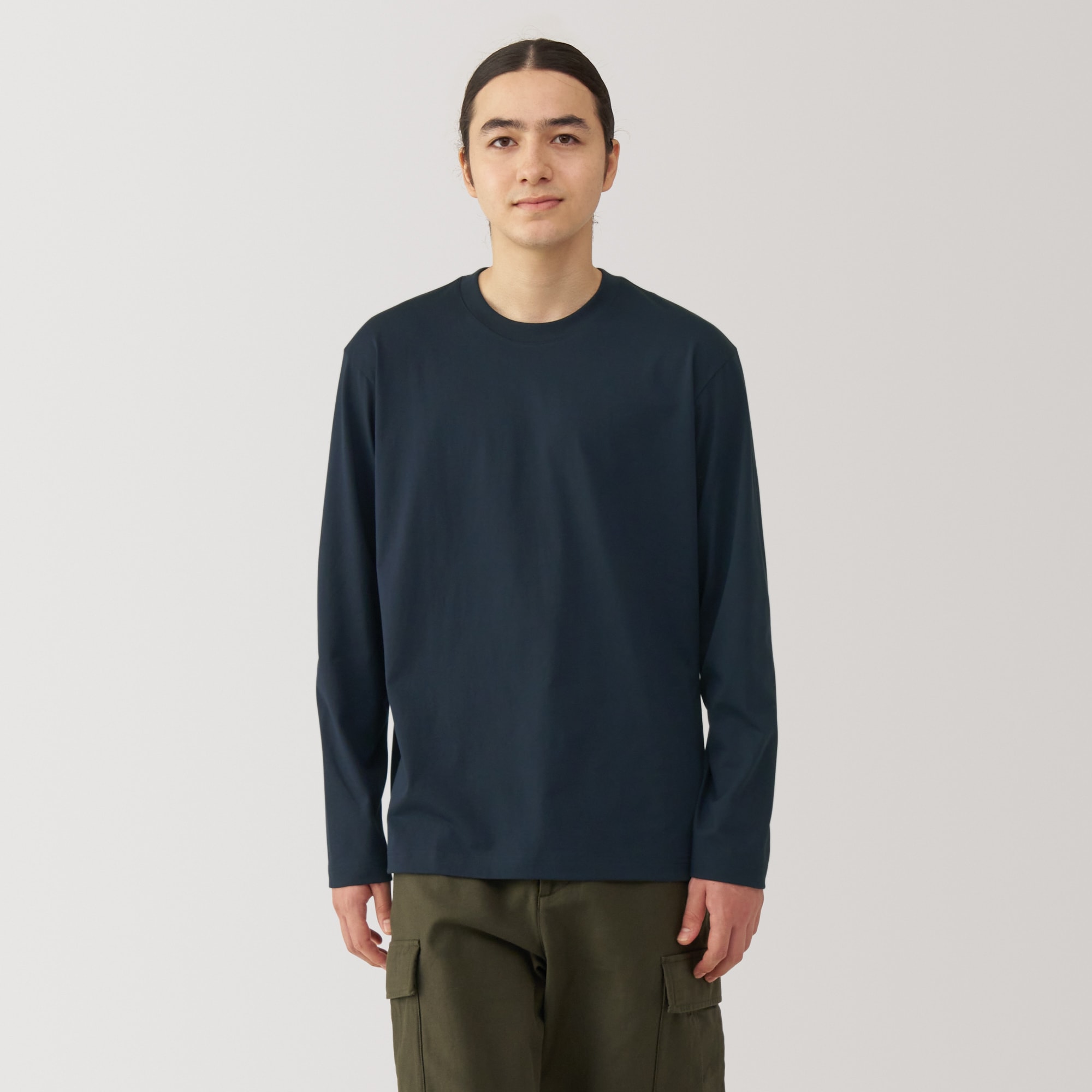 紳士　天竺編みクルーネック長袖Ｔシャツ