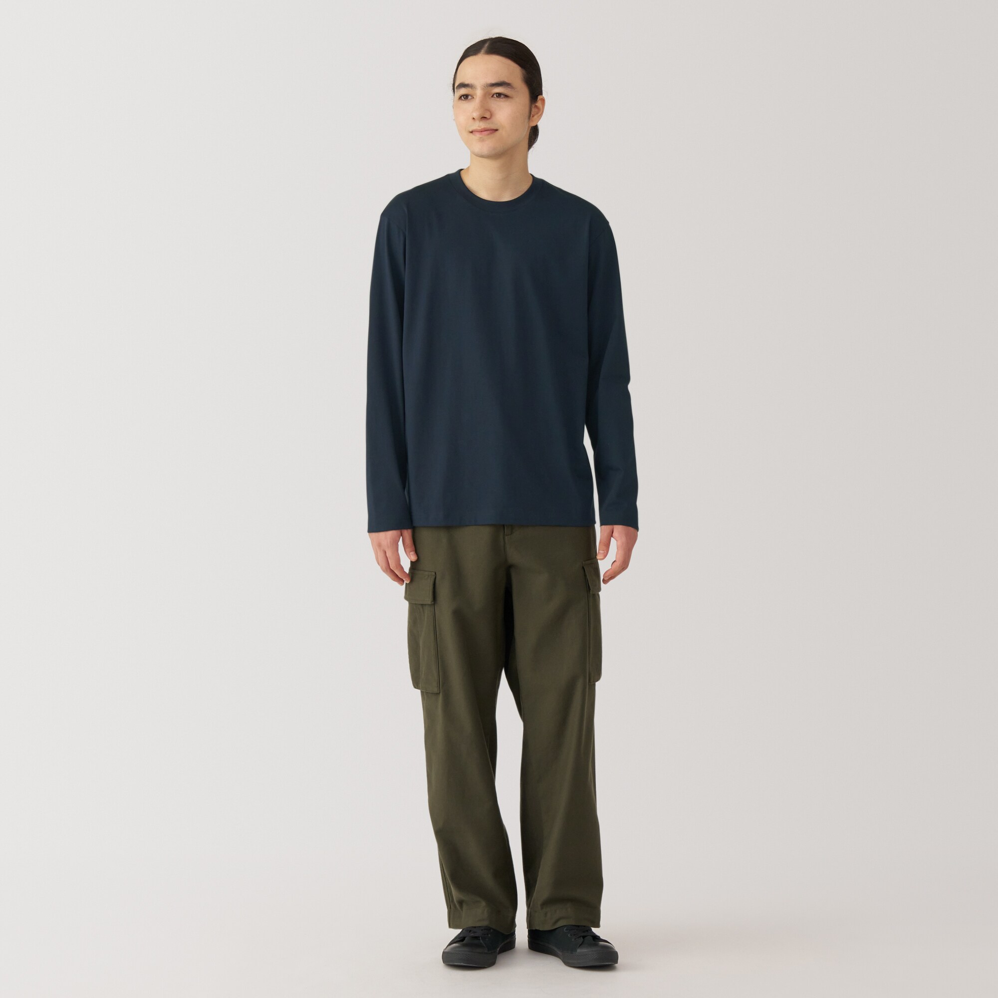 紳士　天竺編みクルーネック長袖Ｔシャツ