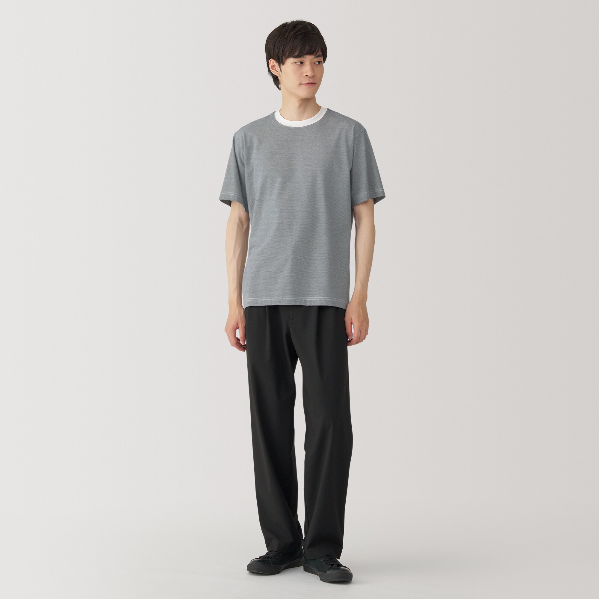 MUJI Labo ライトグレー 半袖シャツ MUJI (無印良品) - フレンチリネン洗いざらしオープンカラー半袖