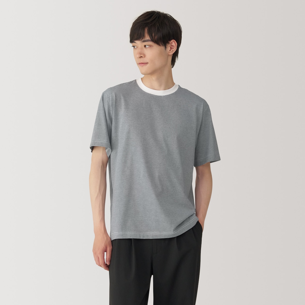 紳士　天竺編みクルーネック半袖Ｔシャツ（ボーダー）