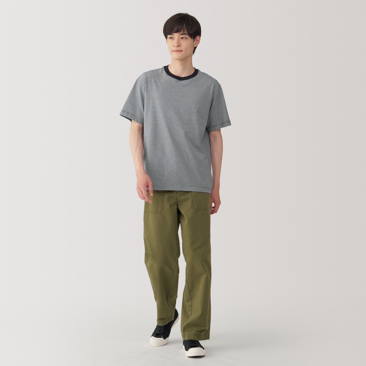紳士　天竺編みクルーネック半袖Ｔシャツ（ボーダー）